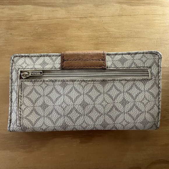 Fossil Madison Slim Clutch Vegan & Leather Wallet Bone Brow & Pink Interior - Picture 3 of 6